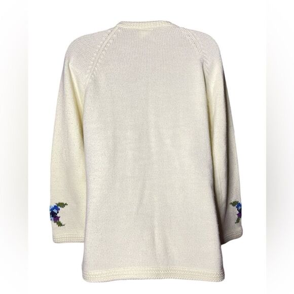 ADES SIZE M Floral Women's Vintage Knit Cardigan Sweater Medium White. - Picture 2 of 4